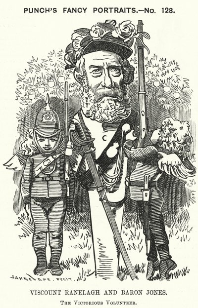 Thomas Heron Jones, 7th Viscount Ranelagh and Baron Jones of Navan, Promoter of the Volunteer Movement for the British Army (engraving) by Edward Linley (after) Sambourne