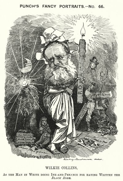 Punch cartoon: Wilkie Collins, English novelist, playwright and short story writer by Edward Linley (after) Sambourne
