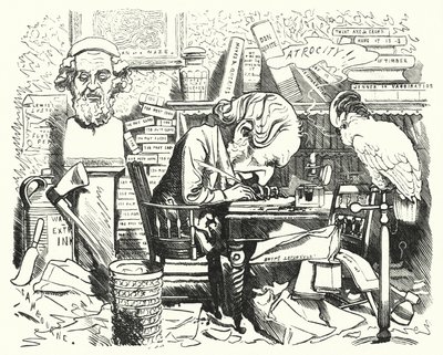 Writer at Work in His Study (engraving) by Edward Linley (after) Sambourne