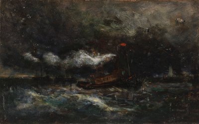 Squall, Brenton Light Boat in Storm, Lighthouse in Background, n.d. by Edward Mitchell Bannister