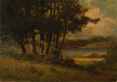 Untitled (landscape with cows grazing near river) by Edward Mitchell Bannister