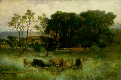 Untitled five cows in pasture by Edward Mitchell Bannister