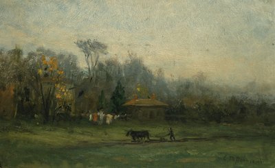 Untitled landscape with man plowing fields, n.d. by Edward Mitchell Bannister