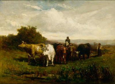 Untitled Man on Horseback, Woman on Foot Driving Cattle by Edward Mitchell Bannister