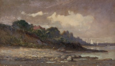 Untitled shoreline with sailboats and roof, 1893 by Edward Mitchell Bannister