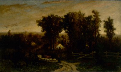 Woman with Cattle and Sheep at Dusk by Edward Mitchell Bannister
