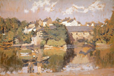 Buildings by a River by Edward Morland Lewis