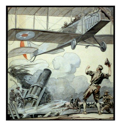 Airplane, artillery gun, and soldiers by Edward Penfield by Edward Penfield