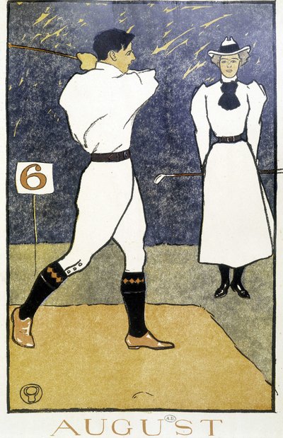 Couple Playing Golf - in "Golf Calendar" by Edward Penfield by Edward Penfield