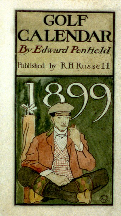 Golfer seated by clubs, drawing in watercolours by Edward Penfield by Edward Penfield