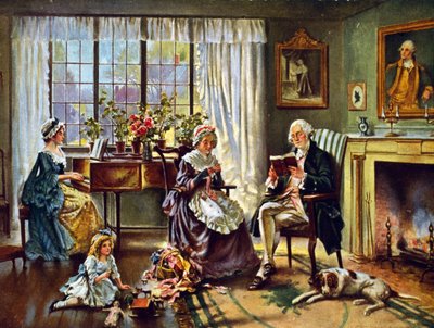 George Washington (1732-1799) First President of the United States of America (1789-1797). Washington at Home with His Family. After Painting by Edward P Moran by Edward Percy Moran
