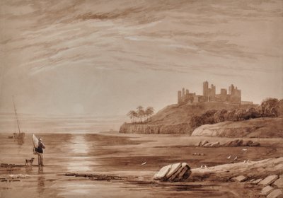 Man with a dog on the beach by Edward Pretty