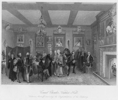 Council Chamber, Vintners Hall. Vintner Sherriff receiving the Congratulations of his Company by Edward Radclyffe