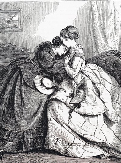 An older sister comforting her young sister by Edward Robert Hughes