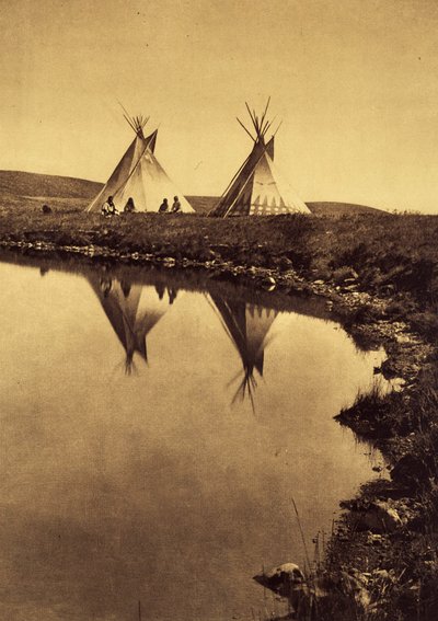 At the water edge: camp piegan at the edge of a water body by Edward Sheriff Curtis