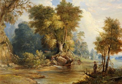 River Scene with Anglers, the Leadon, Gloucestershire, c.1880 by Edward Smith