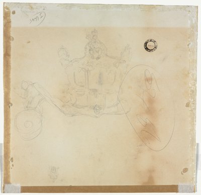 Study for Cab and Front Left Wheel of Coach and Study for Head of Crowned Figure by Edward Tennyson Reed