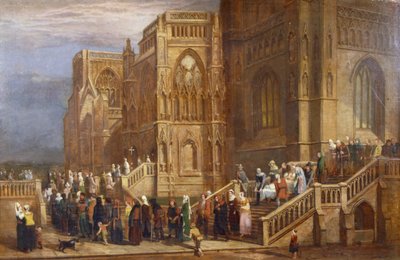 A Procession of Pilgrims outside St Mary Redcliffe, c.1825-30 by Edward Villiers Rippingille