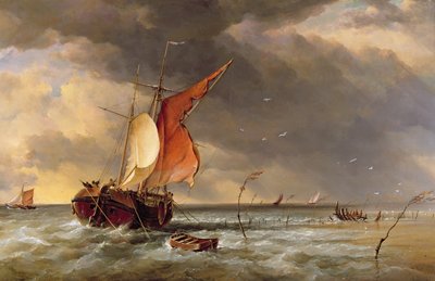A Dutch Galliot Aground on a Sandbank on the Bies Bosch, Holland, 1878 by Edward William Cooke