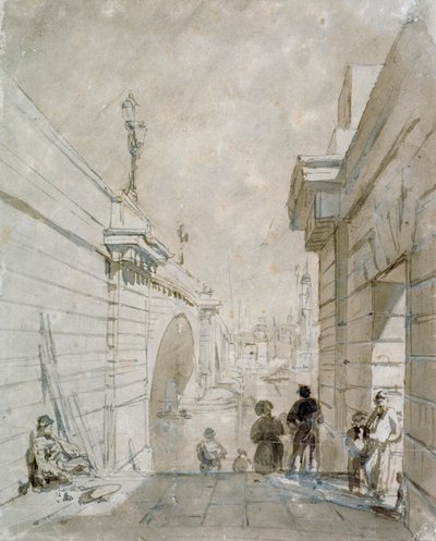 London Bridge Looking North from the Upper Landing of Steps Near Tooley Street by Edward William Cooke