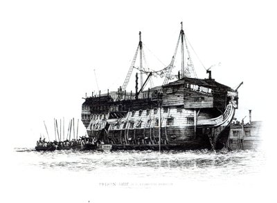 Prison Ship in Portsmouth Harbour: Convicts Going on Board, 1828 by Edward William Cooke