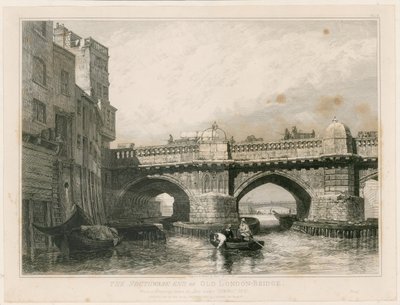 The Southwark End of Old London Bridge by Edward William Cooke