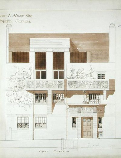 Front Elevation of Studio and House for Frank Miles, Tite Street, Chelsea by Edward William Godwin