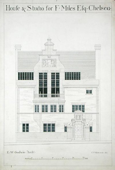 House and Studio for F. Miles Esq, Chelsea, engraved by C.P. Edwards by Edward William after Godwin