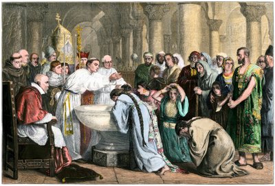 Mandatory Baptism of the Moors after the Reconquista by the Christians c.1500 by Edwin (after) Long