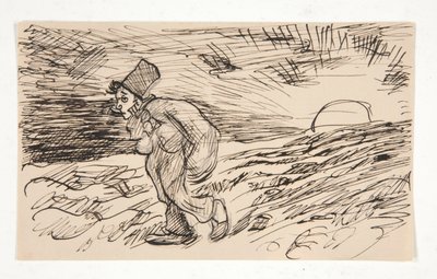 Cartoon of Figure Walking at Sunrise by Edwin Austin Abbey