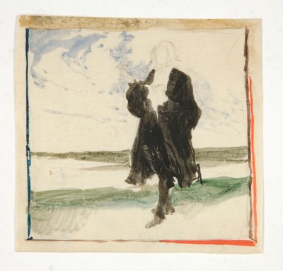 Cloaked Man in Landscape - Unidentified Illustration by Edwin Austin Abbey
