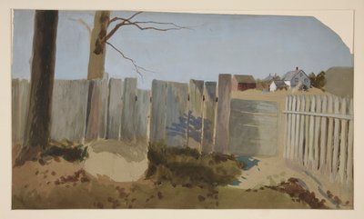 Country Scene: Fence, Field, Farmhouse in Distance by Edwin Austin Abbey