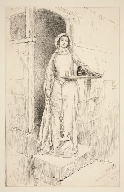 Enter Mistress Anne Page with Wine - Act I, Scene I, Merry Wives of Windsor by Edwin Austin Abbey