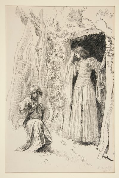 Ferdinand Meets Miranda, illustration for Act III, Scene i, The Tempest by Edwin Austin Abbey
