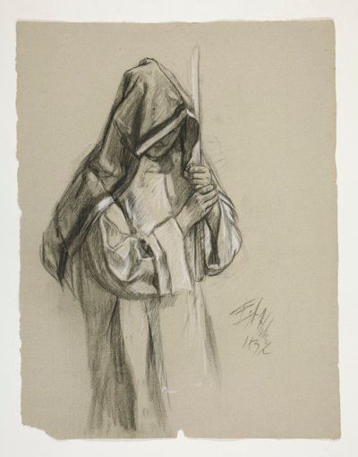 Figure Study for Sir Lancelot and Sir Bors Outfit Galahad with His Spurs, from The Quest of the Holy Grail (second of a series of fifteen paintings for the Boston Public Library, completed in 1901) by Edwin Austin Abbey