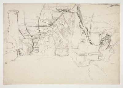Figures Walking Among Old Ruins by Edwin Austin Abbey