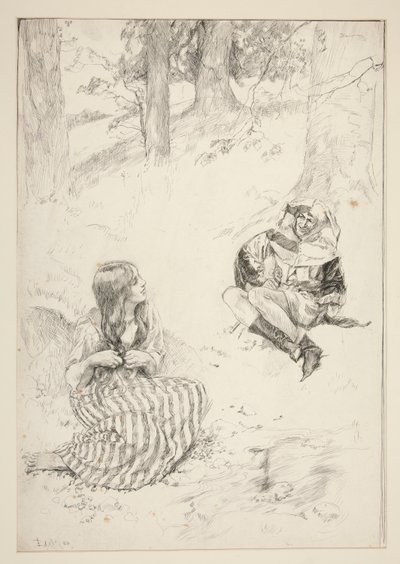 Jester and Woman, Sketch for The Daffodil Song by Edwin Austin Abbey