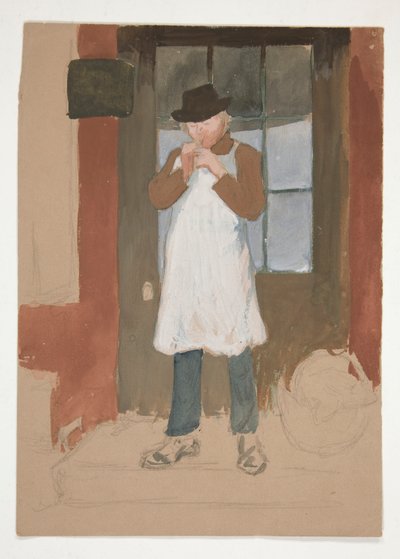 Man lighting a pipe in doorway by Edwin Austin Abbey