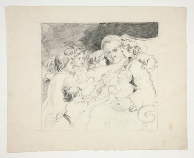 Man with Children Around Him - Unidentified Illustration by Edwin Austin Abbey