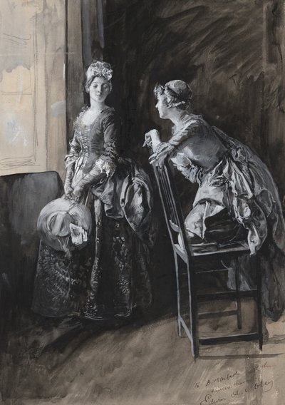 Miss Neville and Miss Hardcastle, illustration for Oliver Goldsmith by Edwin Austin Abbey
