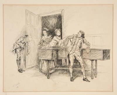 Nan and Piano, illustration for Oliver Goldsmith by Edwin Austin Abbey
