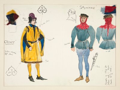 Olivier and Amiens, costume sketch for Henry Irving by Edwin Austin Abbey