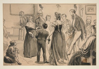 Party in a Victorian Home - Unidentified Illustration by Edwin Austin Abbey