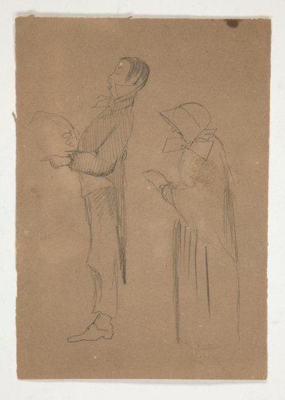 Profile Studies of Man and Old Woman (recto); Three Sketches of Heads and Unidentified Sketch (verso) by Edwin Austin Abbey