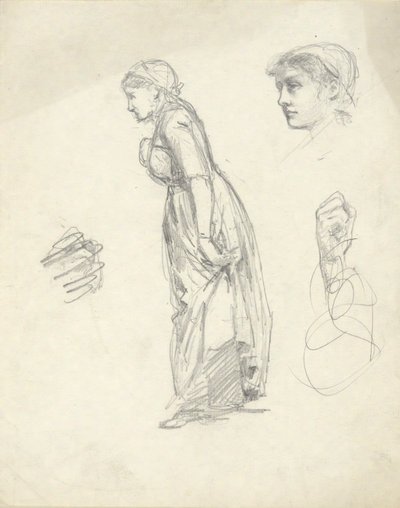 Sheet of Studies: Woman, Head, and Hands by Edwin Austin Abbey
