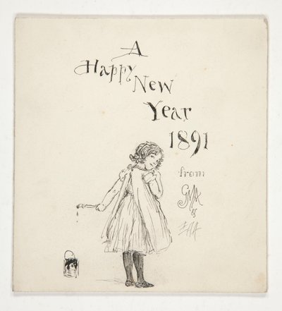 Sketch for a Greeting Card: A Happy New Year 1891 from M.G.A. and E.A.A. by Edwin Austin Abbey