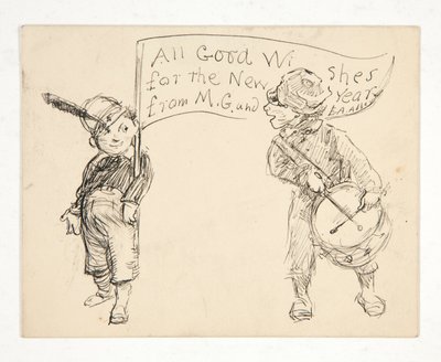 Sketch for a Greeting Card: All Good Wishes for the New Year from M.G. and E.A. Abbey by Edwin Austin Abbey