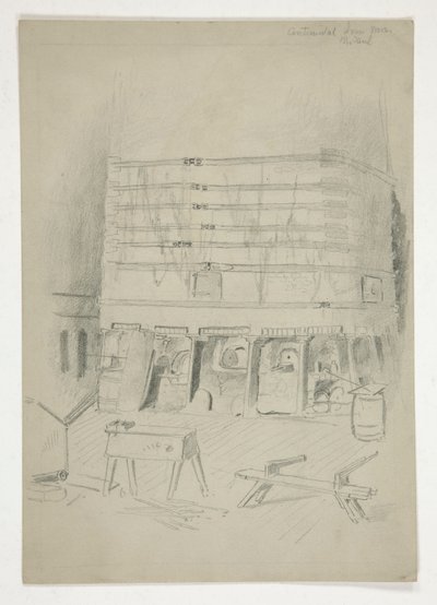 Sketch of Continental Iron Works (industrial interior) by Edwin Austin Abbey