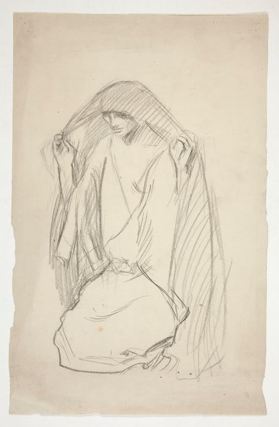 Sketch of a Cloaked Female Figure in Prayer for Three Marys at the Cross by Edwin Austin Abbey