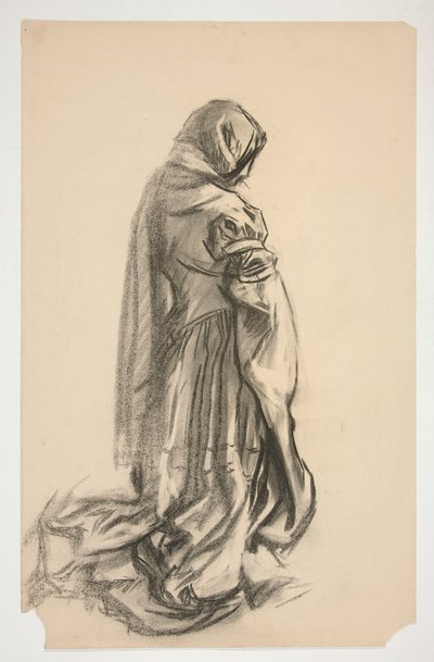 Sketch of a Kneeling Female Figure in Pink Dress for Galahad the Deliverer, One of the Holy Grail Murals at the Boston Public Library by Edwin Austin Abbey